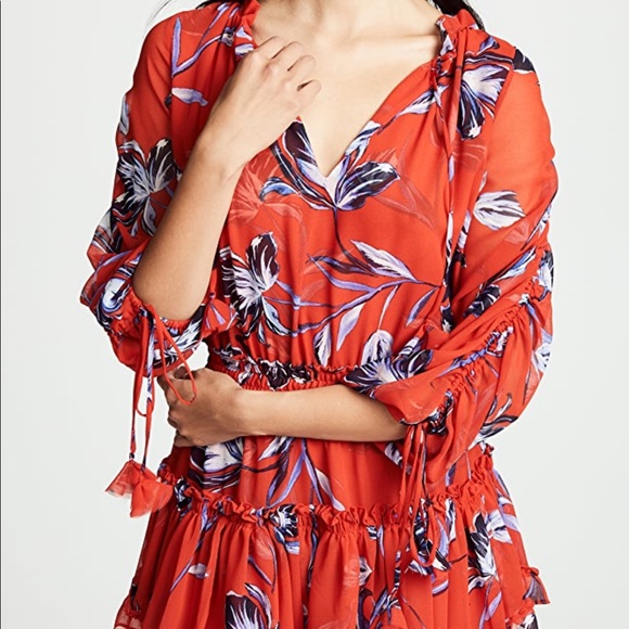 Misa Red floral printed cinched waist dress - Picture 2 of 4